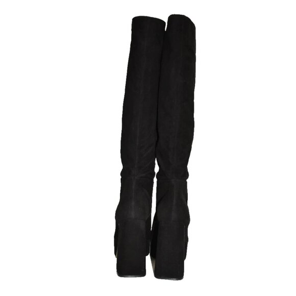 VIVICA-08 Faux Suede Lycra Over The Knee High Lug Sole  New! LARROUDE Biba Knee High Platform Boot Size 9.5 Black Suede DD530
